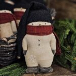 Handmade primitive snowman tuck bowl filler, rustic farmhouse Christmas décor with scarf and snowflake detail