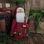 Handmade primitive wool Santa Claus, rustic farmhouse Christmas décor with wool beard, red coat, and vintage embellishments