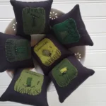 Handmade Halloween Frankenstein set with wool fabric faces and homespun bases