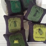 Rustic Frankenstein bowl fillers in assorted wool textures for Halloween décor
