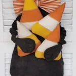 Primitive Candy Corn Cat door greeter sewing pattern, 38-inch Halloween décor, PDF or mailed pattern.