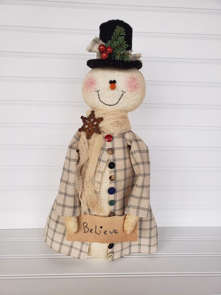 Primitive Christmas Believe Snowman sewing pattern 23.5 inches tall