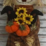 Primitive Fall Harvest Scarecrow sewing pattern with pumpkins and fall goodies