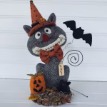 Create a whimsical primitive Halloween cat with this wool applique PDF pattern. Easy DIY fall décor project for makers who love rustic folk art and handmade charm.