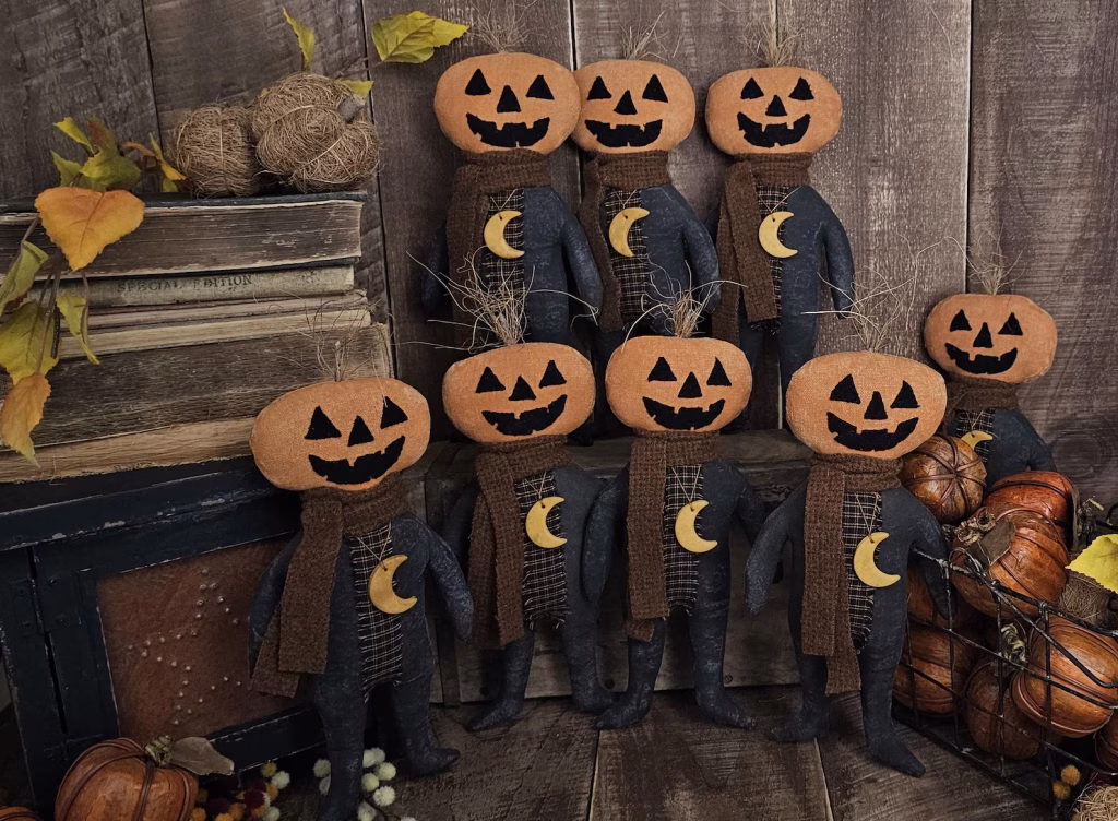 Primitive Jack O’Lantern handmade pumpkin shelf sitter