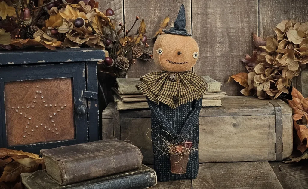 Primitive pumpkin witch Jacklyn standing doll handmade fall décor