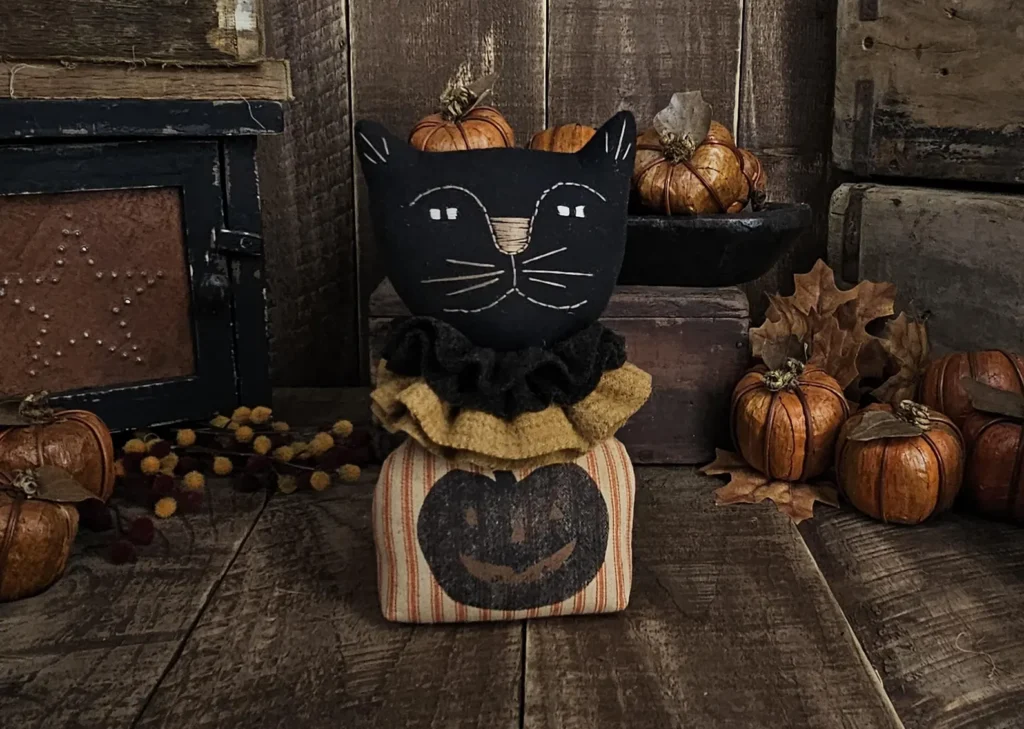 Primitive Market Place handmade Halloween kitty